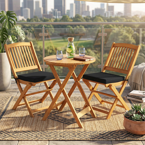 3-Piece Acacia Wood Folding Bistro Set with Cushions