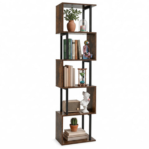 5-Tier S-Shaped Bookshelf with Open Cubes & Anti-Tip Kit