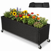 Raised Garden Bed with Wheels - PE Rattan Planter Box