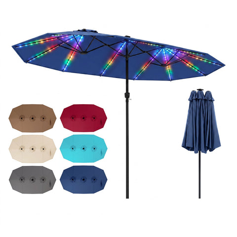 Patio Umbrella 15.5ft with Solar LED Lights and Crank