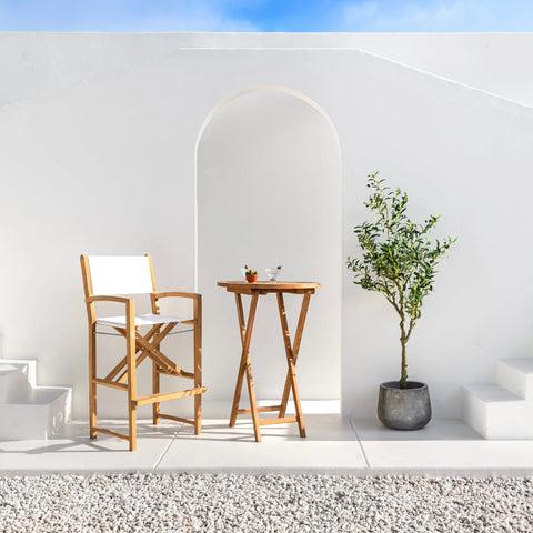 Santorini Teak A-Grade Outdoor Folding Bar Chair (White)