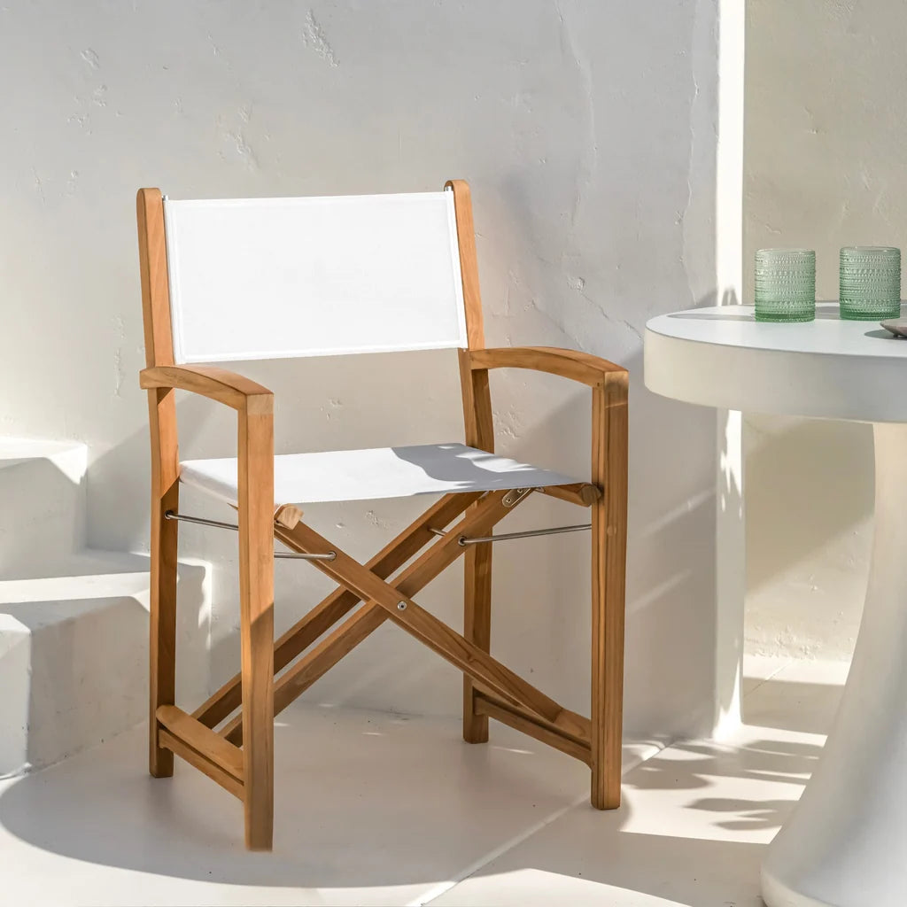 Santorini Teak A-Grade Outdoor Folding Dining Chair (White)