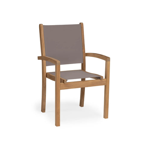 Santorini Teak A-Grade and Mesh Stacking Outdoor Dining Arm Chair (Taupe)