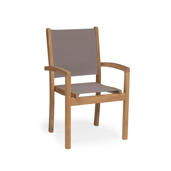 Santorini Teak A-Grade and Mesh Stacking Outdoor Dining Arm Chair (Taupe)