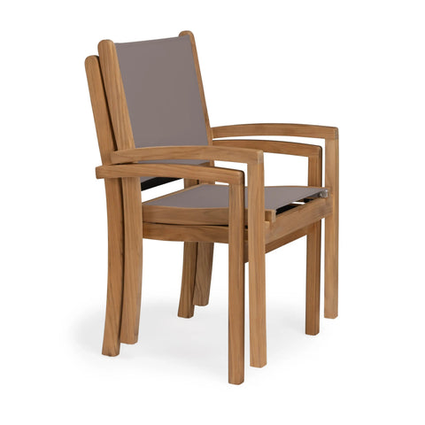 Santorini Teak A-Grade and Mesh Stacking Outdoor Dining Arm Chair (Taupe)
