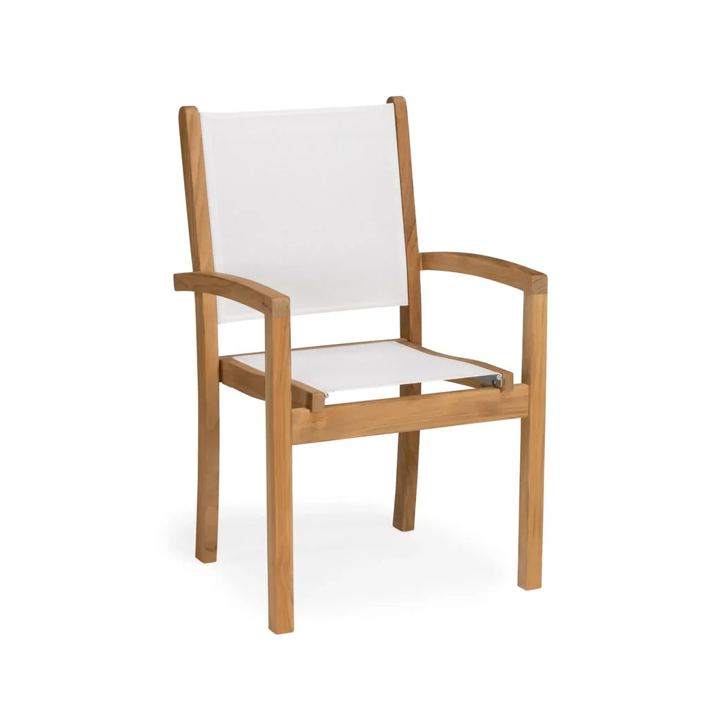 Santorini Teak A-Grade and Mesh Stacking Outdoor Dining Arm Chair (White)
