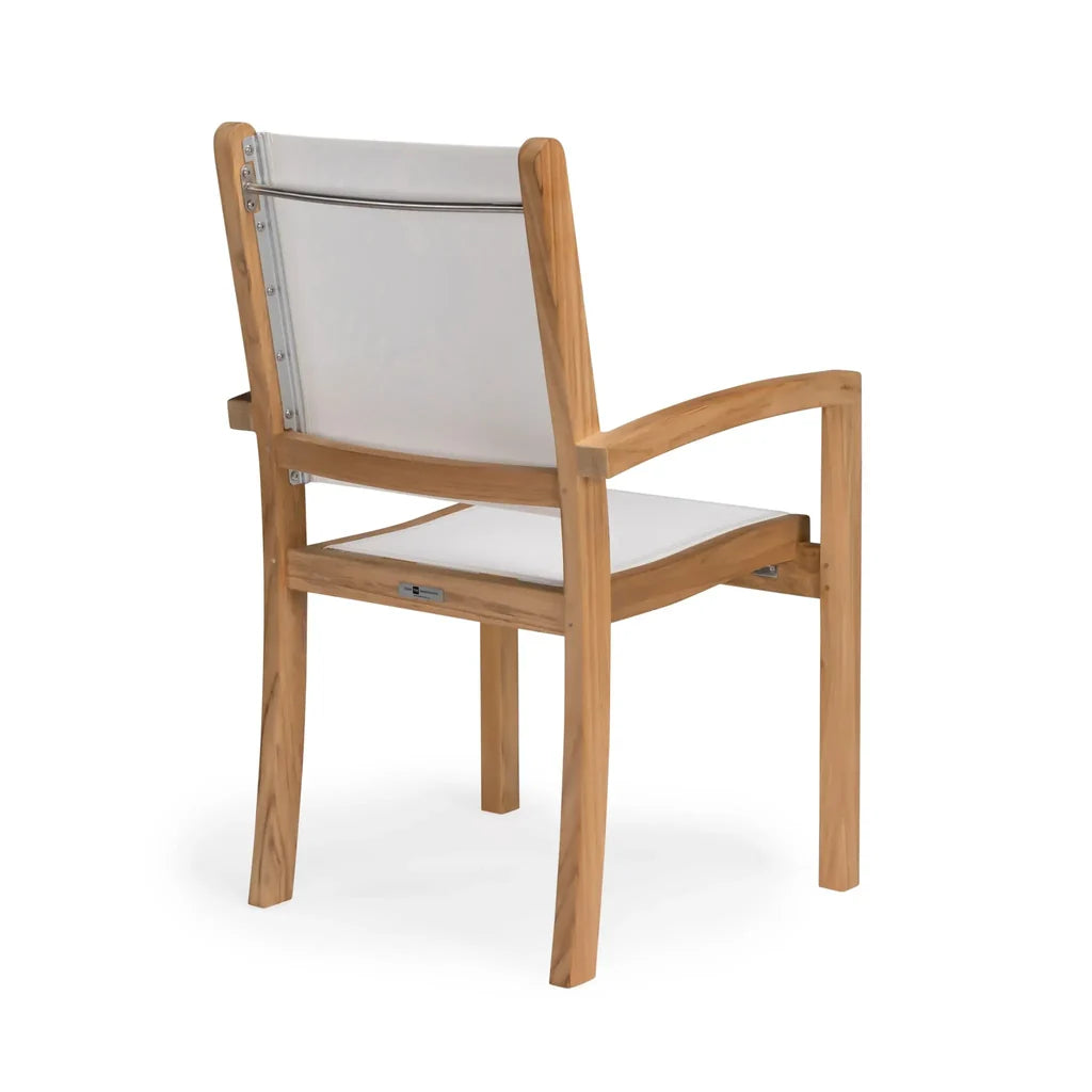 Santorini Teak A-Grade and Mesh Stacking Outdoor Dining Arm Chair (White)