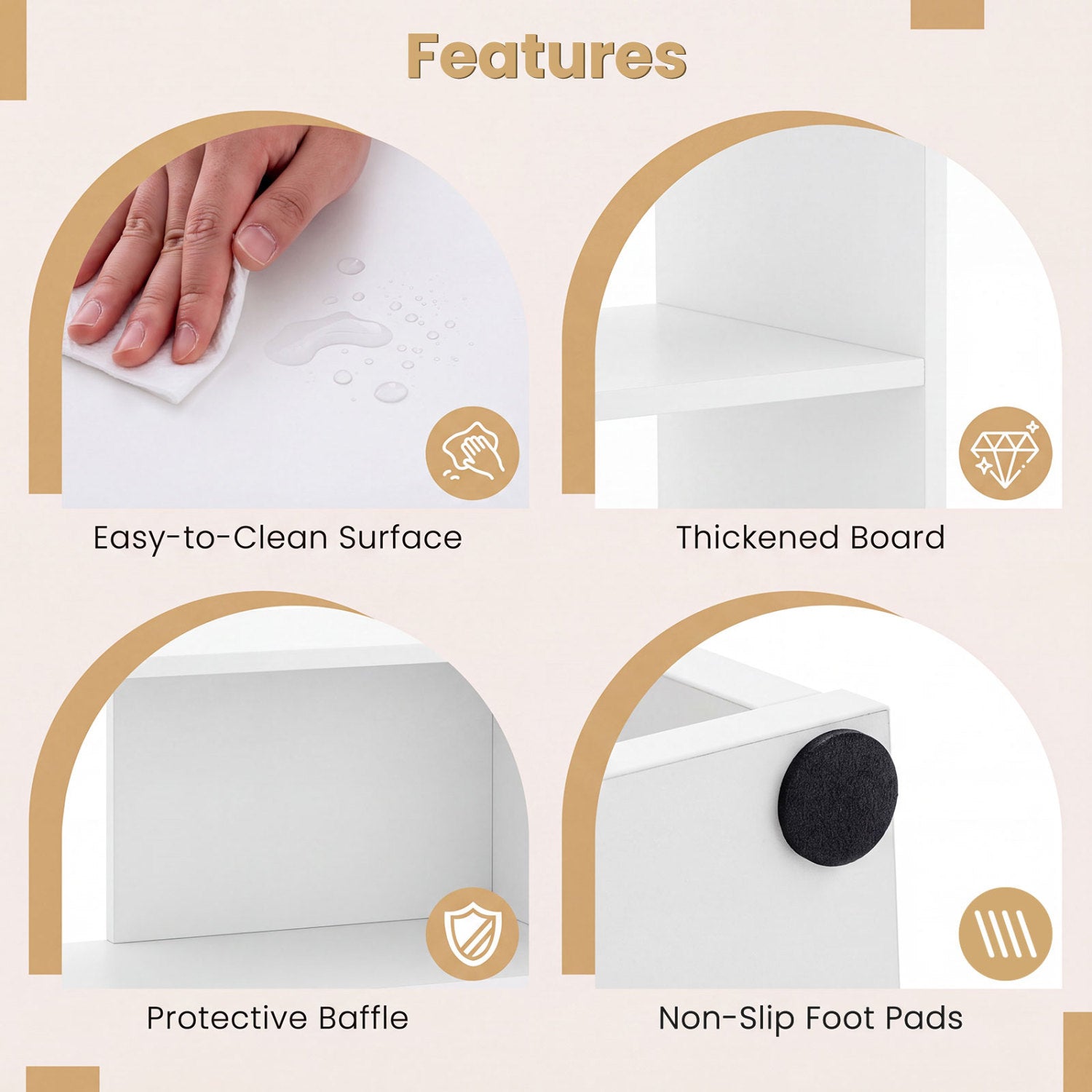 Convex Bookshelf with 3 Open Shelves and Anti-Tip Device