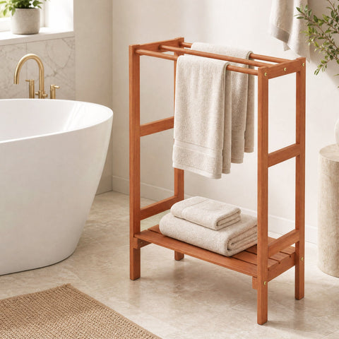 Freestanding Towel Rack with 3 Bars and Bottom Shelf