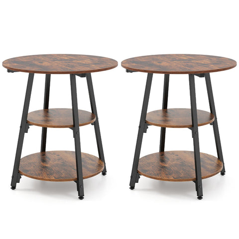 Industrial Side Tables Set of 2 with 3-Tier Shelves