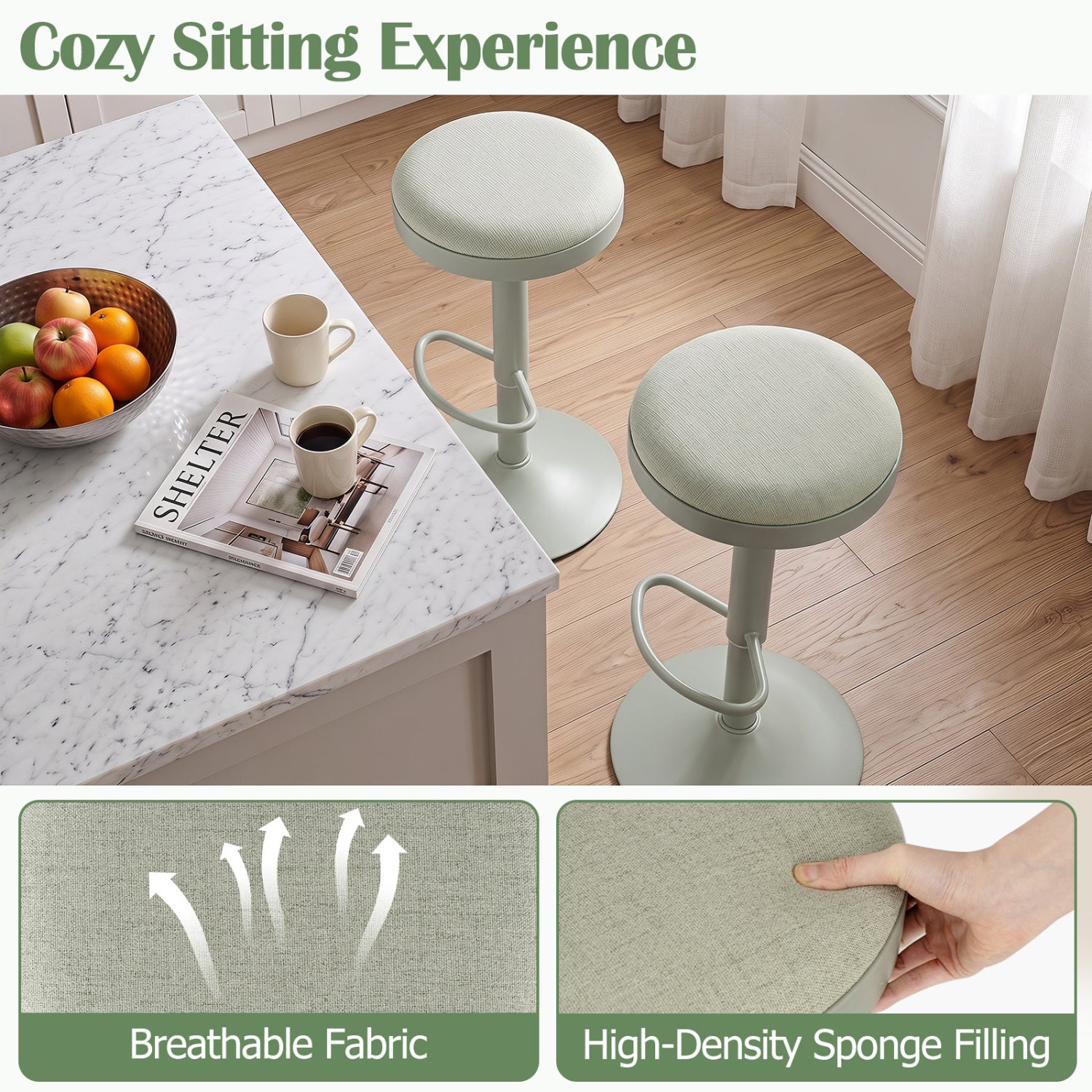 Adjustable Swivel Bar Stools Set of 4 with Padded Seats