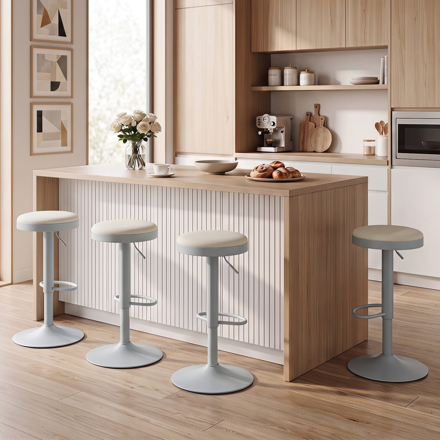Adjustable Swivel Bar Stools Set of 4 with Padded Seats