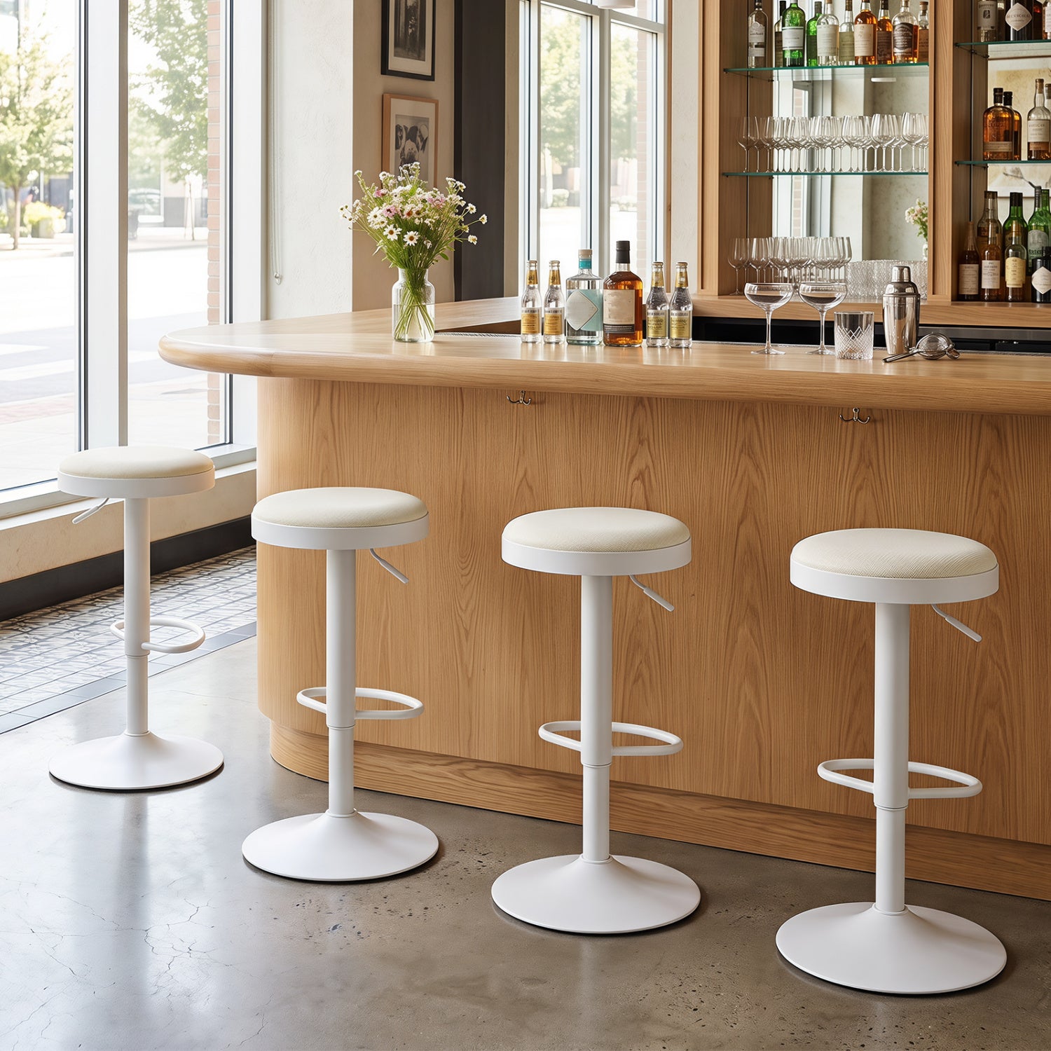 Adjustable Swivel Bar Stools Set of 4 with Padded Seats