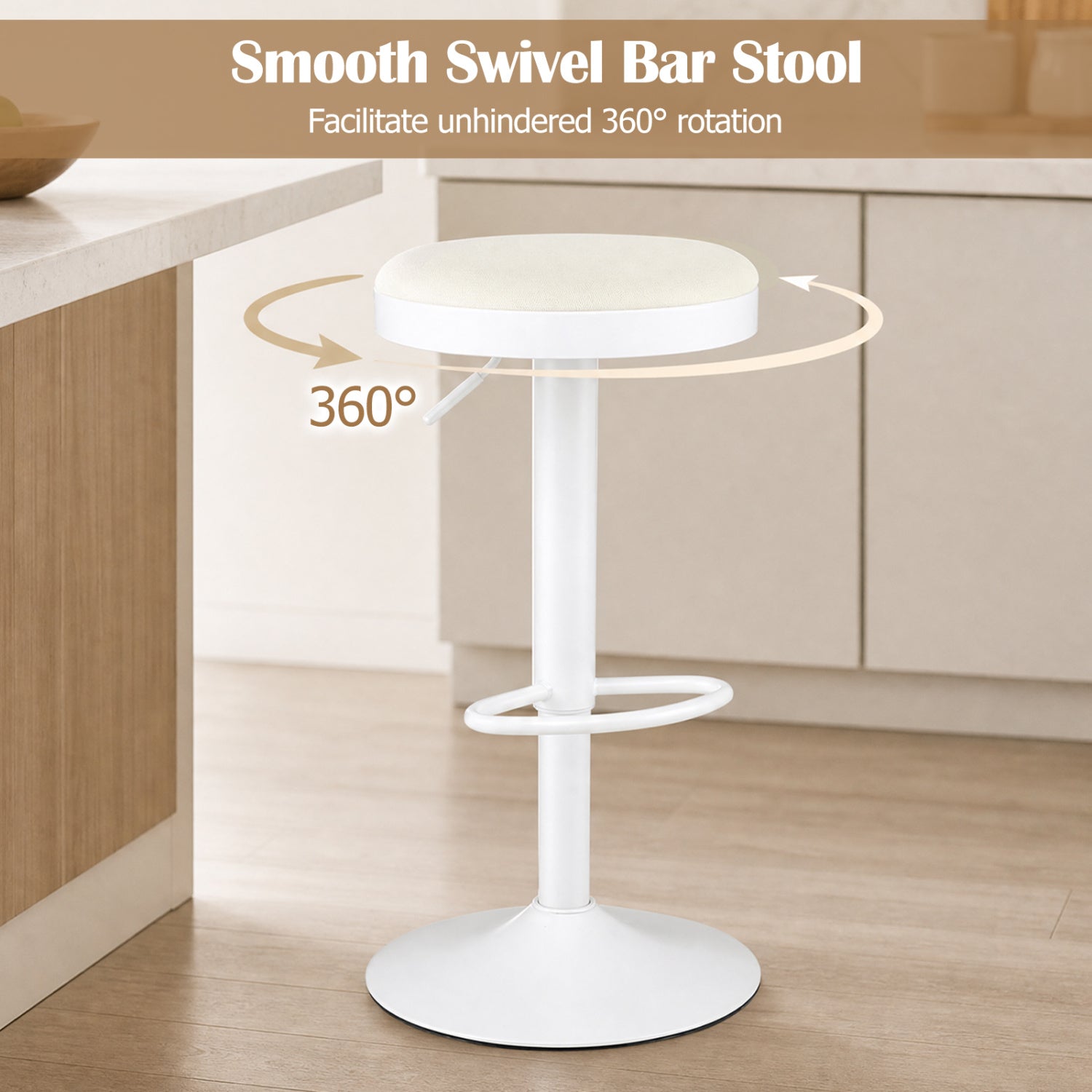 Adjustable Swivel Bar Stools Set of 4 with Padded Seats