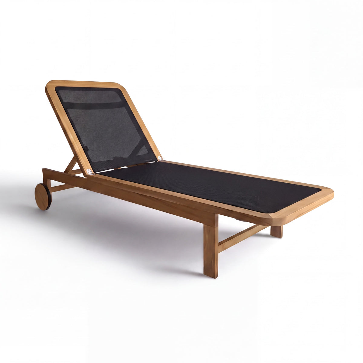 Santorini Curved Teak A-Grade and Mesh Sun Lounger (Black)