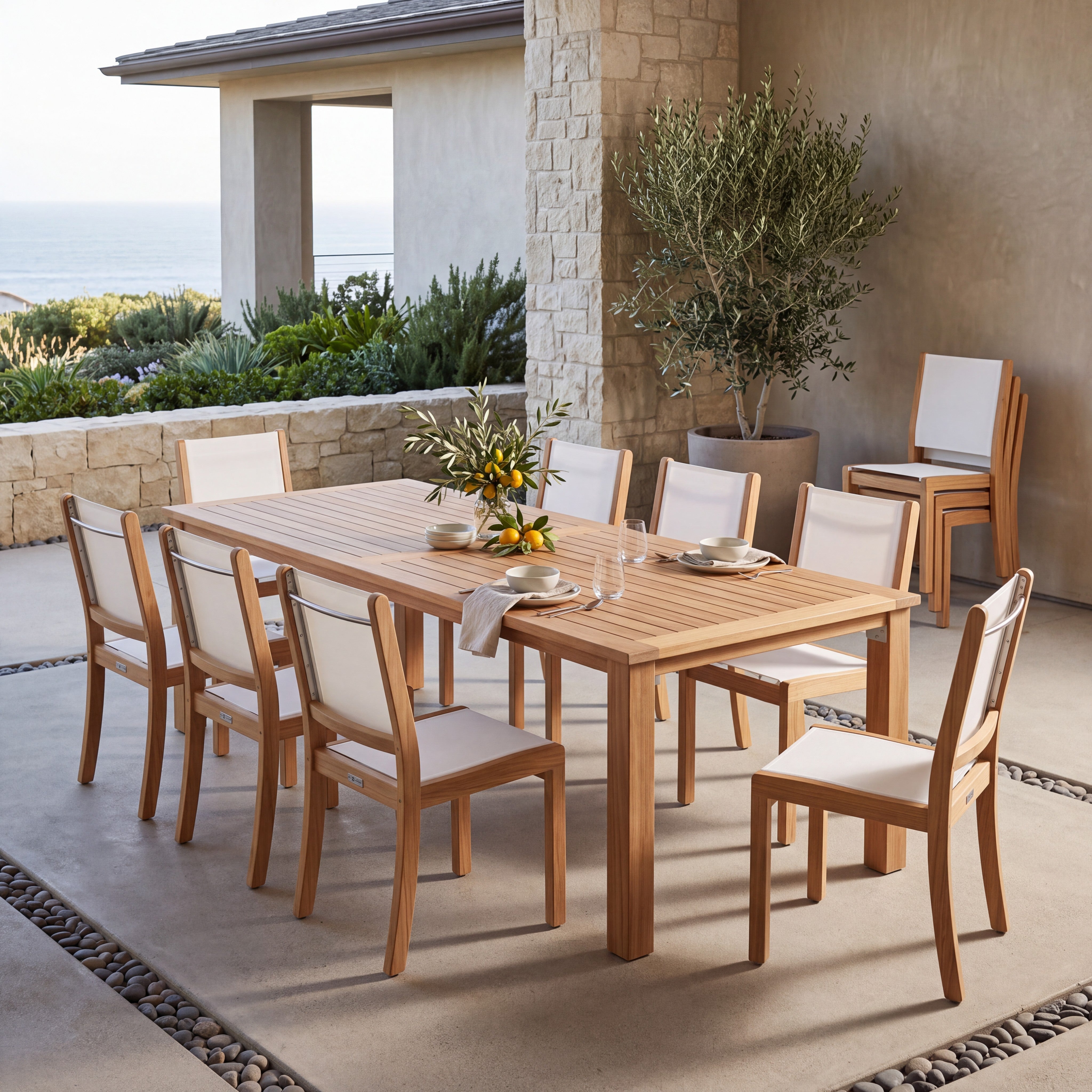 Santorini Teak A-Grade and Mesh Stacking Outdoor Dining Side Chair (White)