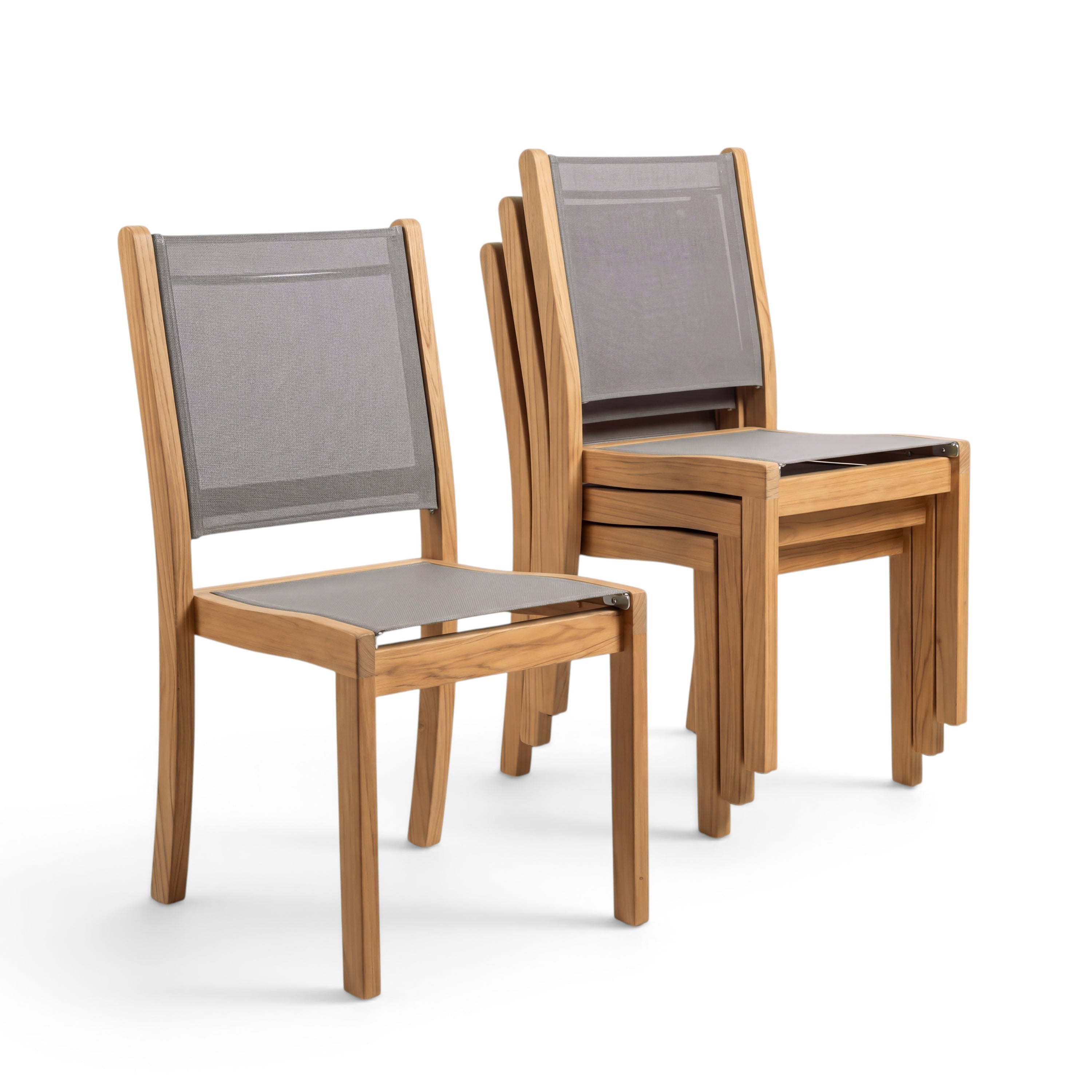 Santorini Teak A-Grade and Mesh Stacking Outdoor Dining Side Chair (Taupe)