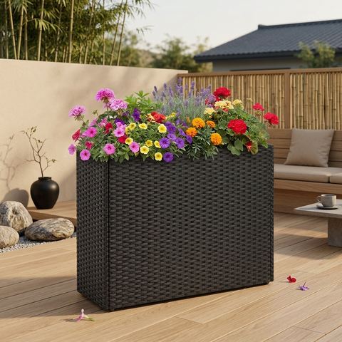 Raised Garden Bed with PE Rattan Wicker and Liner 32"