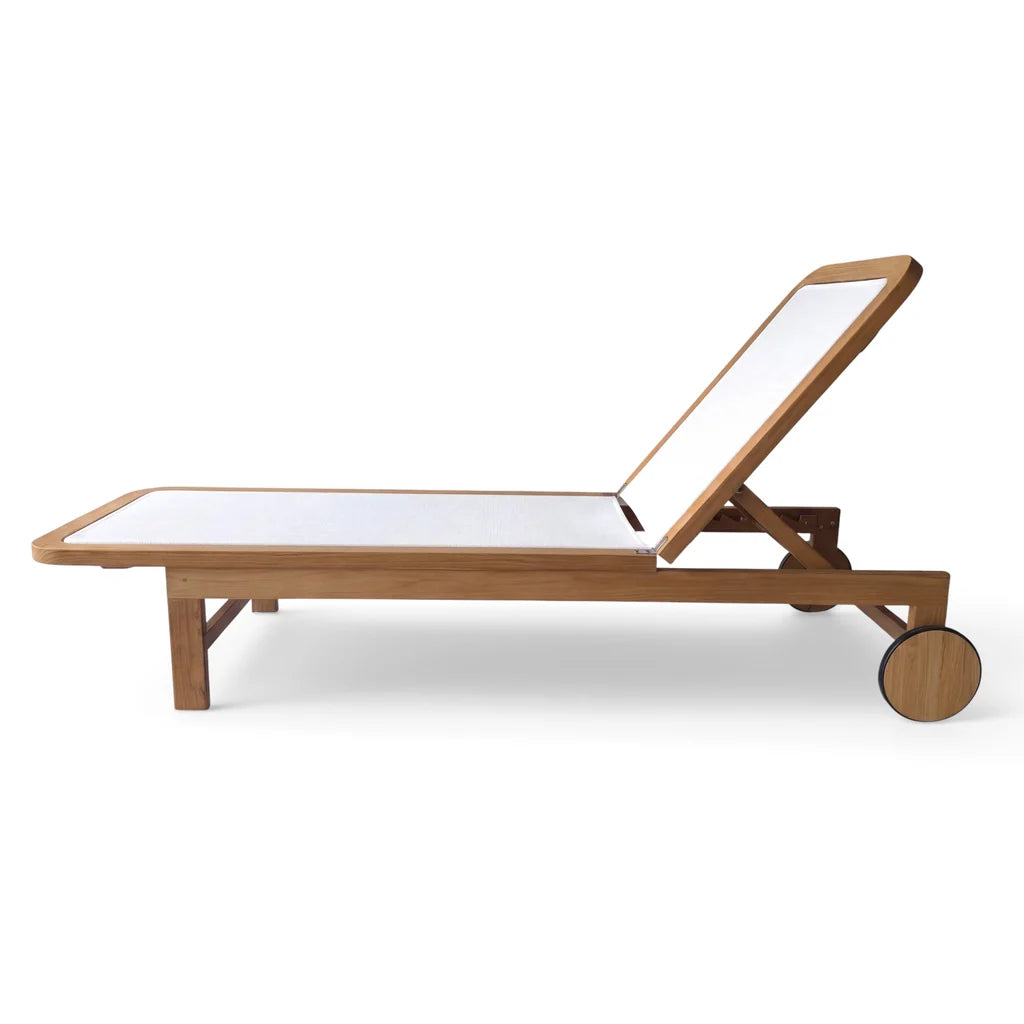 Santorini Curved Teak A-Grade and Mesh Sun Lounger (White)